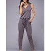 Stylish Sleeveless V Neck Pure Color Jumpsuit For Women - Pourpre S