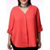 Elegant Solid Color V-Neck 3/4 Sleeve Plus Size Blouse For Women - Tangerine 4XL