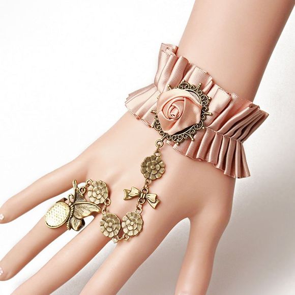 Elegant Butterfly Flowers Fabrics Bracelet with Ring For Women - Rose 