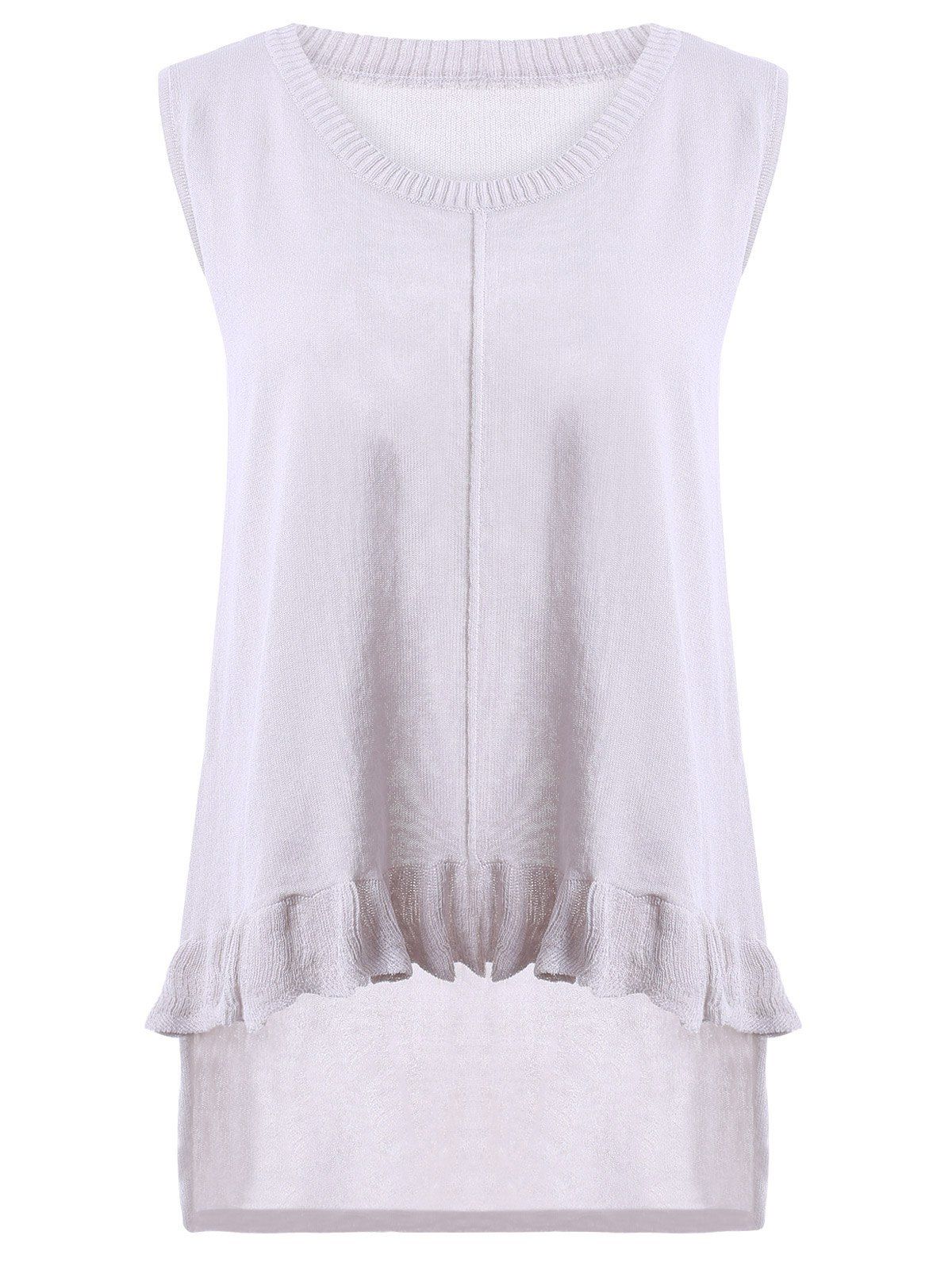 

Trendy Women's Scoop Neck Asymmetric Ruffled Tank Top, Nude