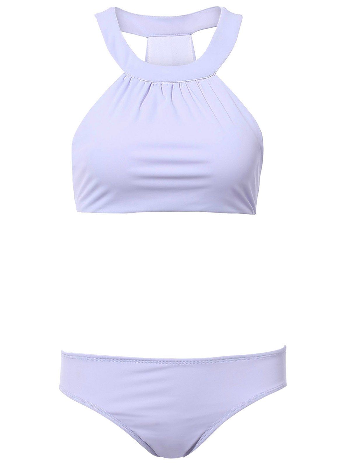 

Alluring Women's High Neck Ruffled Bikini Set, Light purple