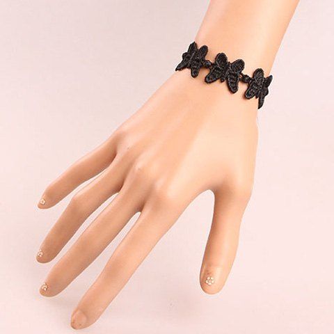 Elegant Butterfly Hollowed Black Lace Bracelet For Women - Noir 