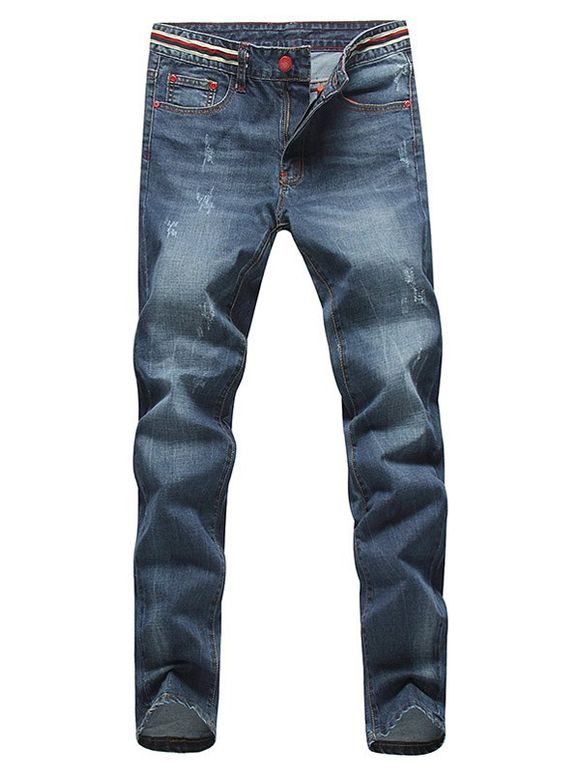 Slim Fit Straight Leg Red Metal Rivets Agrémentée Zipper Fly Jeans Pour Hommes - Bleu profond 28