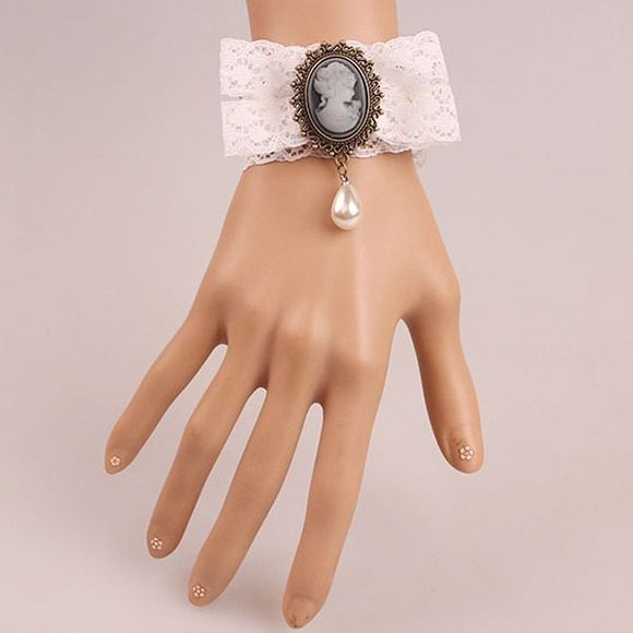 Élégant Faux Perle de beauté bowknot Hollowed Bracelet dentelle pour les femmes - Blanc 
