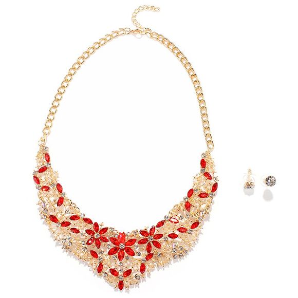 Gorgeous Faux Ruby Rhinestone Openwork Floral False Collar Necklace For Women - Rouge 