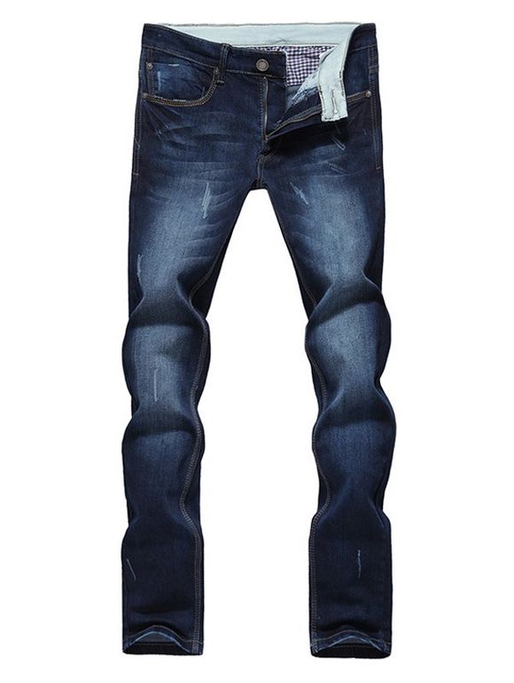 Modish jambe droite Bleach Wash Zipper Fly Jeans Pour Hommes - Bleu profond 38