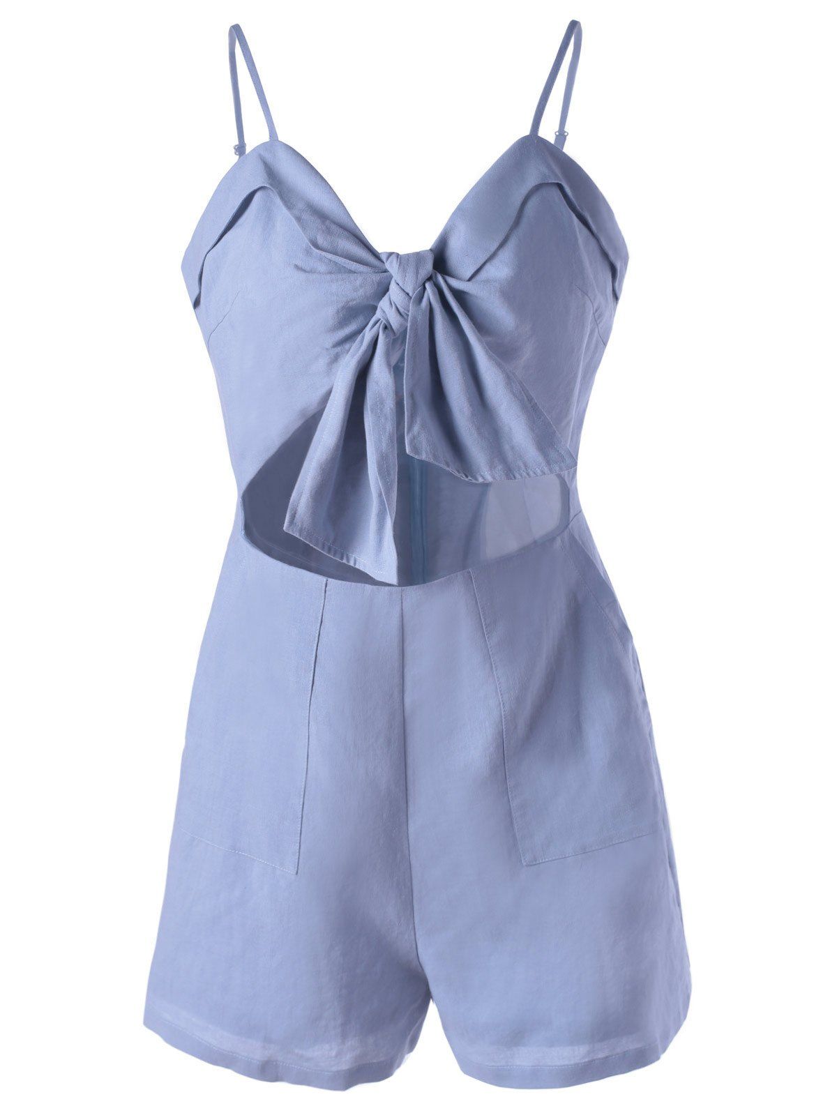 

Fashionable Cut-Out Spaghetti Strap Romper For Women, Light blue