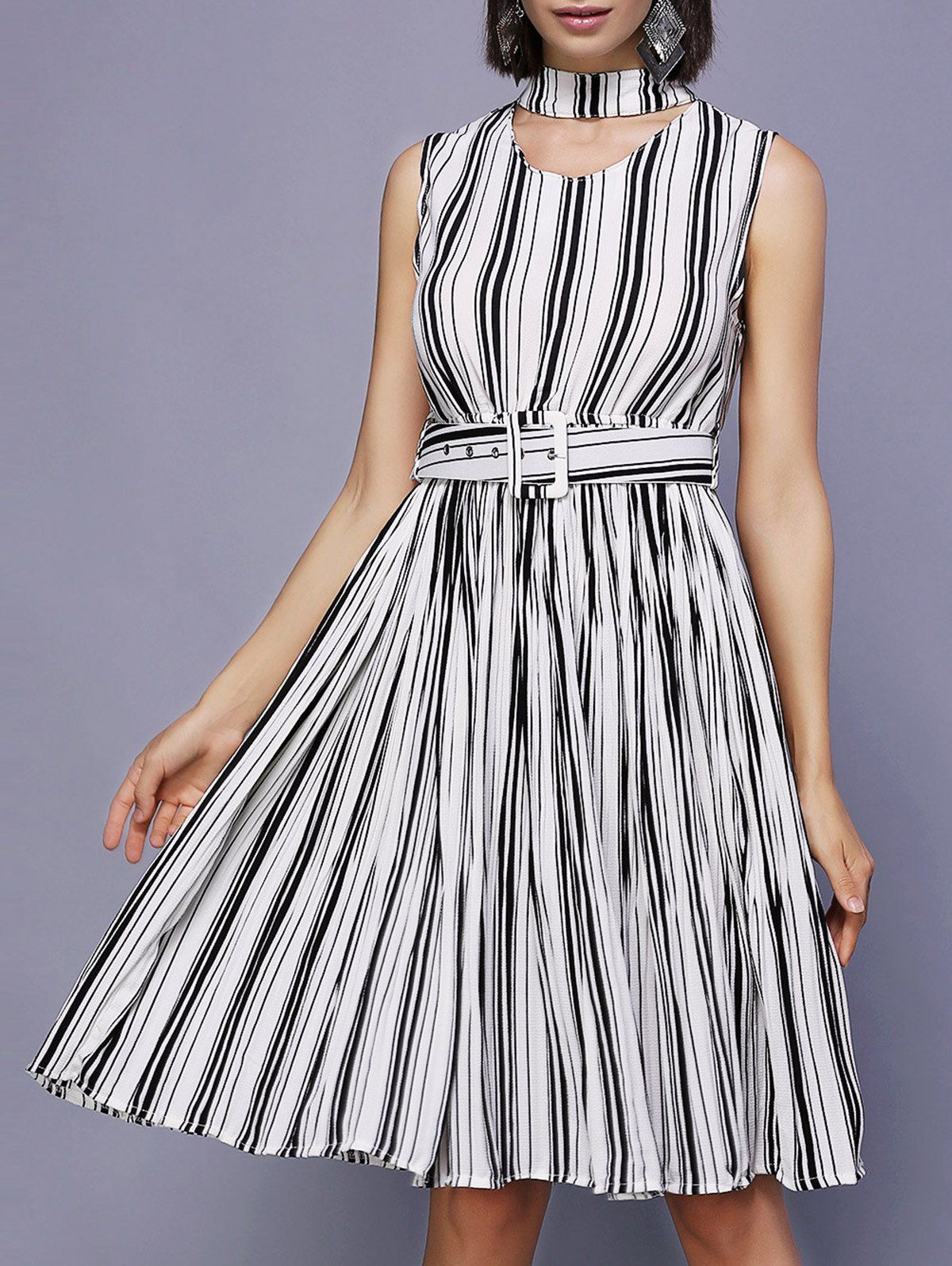 

Fashionable Sleeveless Slimming Striped Women's Dress, White