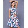 Stylish Women's Round Neck Floral Print Top and Skirt Set - Bleu ONE SIZE(FIT SIZE XS TO M)