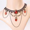 Elegant Faux Ruby Heart Wing Tassel Hollowed Lace Necklace For Women - multicolore 
