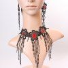 A Suit of Elegant Faux Gem Flower Long Tassel Lace Necklace and Earrings For Women - Rouge et Noir 