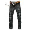 Slim Fit Straight Leg Bleach Wash Zipper Fly Ripped Jeans For Men - Noir 33