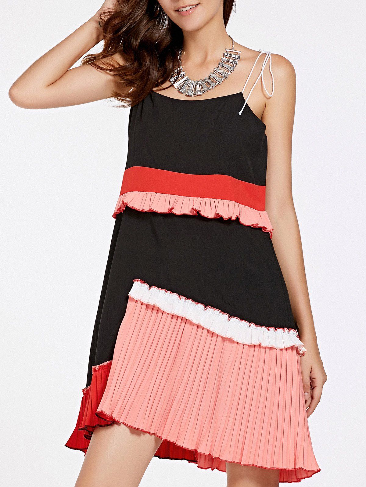 

Stylish Asymmetric Spliced Spaghetti Strap Women's Dress, Pink