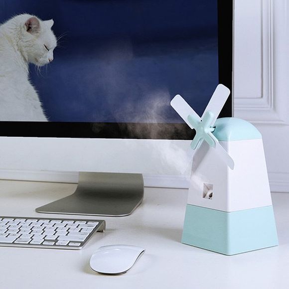 Mini Mist Diffuseur Windmill Forme Fan Anion Humidificateur Pour Home Office - Bleu clair 