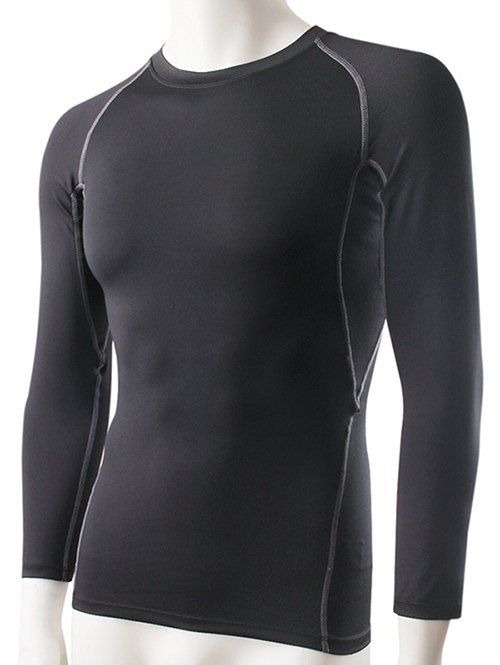 

Men's Slimming Solid Color Round Collar Gym T-Shirt, Black