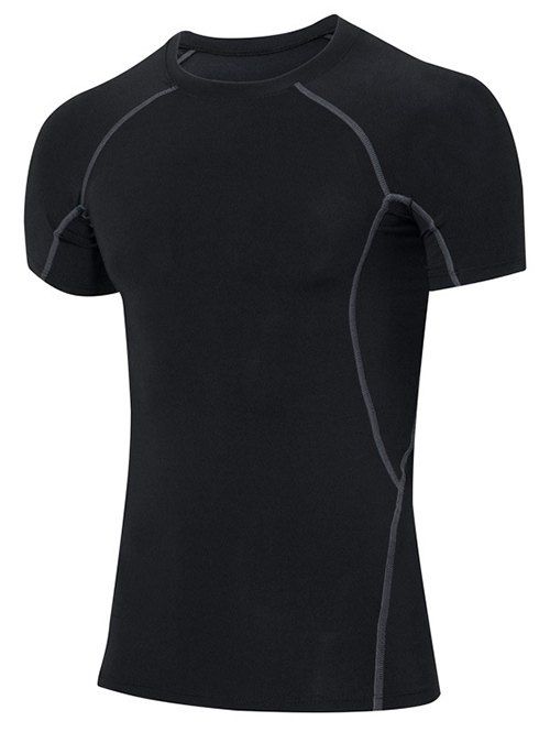 Slimming Elastic Solide Couleur Col rond T-Shirt Men 's  Gym - Noir M
