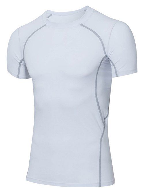 Slimming Elastic Solide Couleur Col rond T-Shirt Men 's  Gym - Blanc S