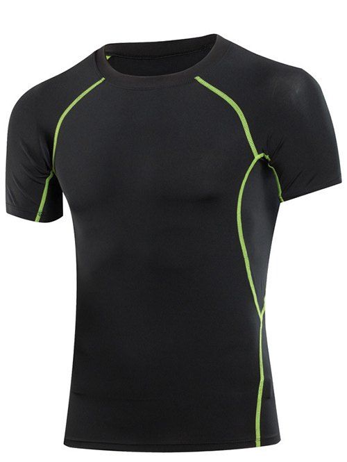 Slimming Elastic Solide Couleur Col rond T-Shirt Men 's  Gym - Gris Noir S