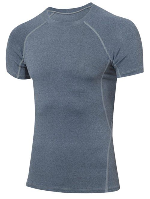 Slimming Elastic Solide Couleur Col rond T-Shirt Men 's  Gym - Gris S
