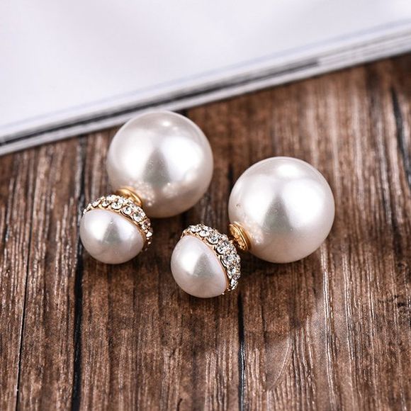 Paire de Graceful Double-End strass Agrémentée Faux Boucles d'oreilles perles pour les femmes - d'or 
