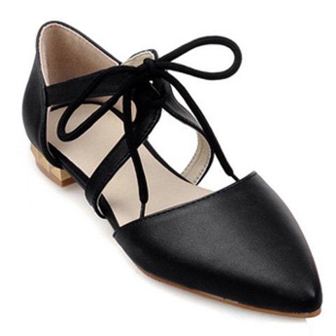 Élégant Couleur Solide et chaussures plates laçage design Femmes  's - Noir 36
