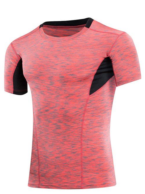 

Men's Slimming Elastic Color Block Round Collar Gym T-Shirt, Red