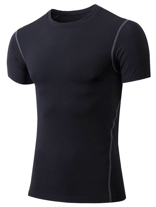 Collier Slimming Elastic Round Gym T-shirt pour les hommes - Noir L