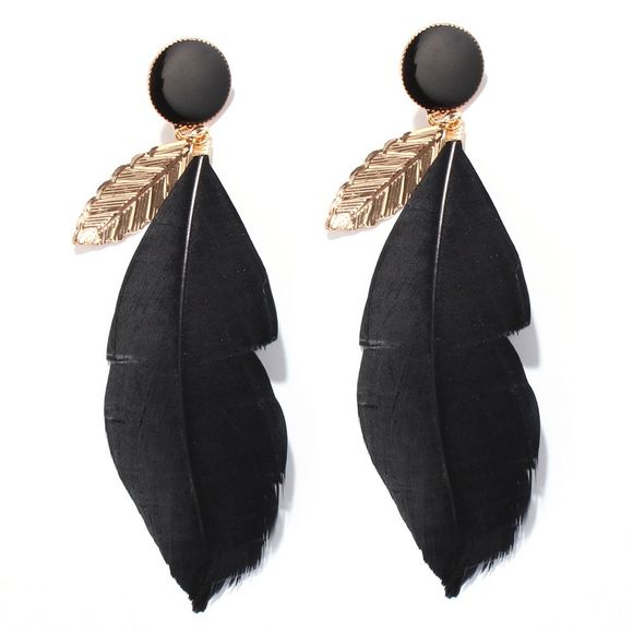Alliage Graceful Forme Feuille Boucles d'oreilles Black Feather pour les femmes - Noir 
