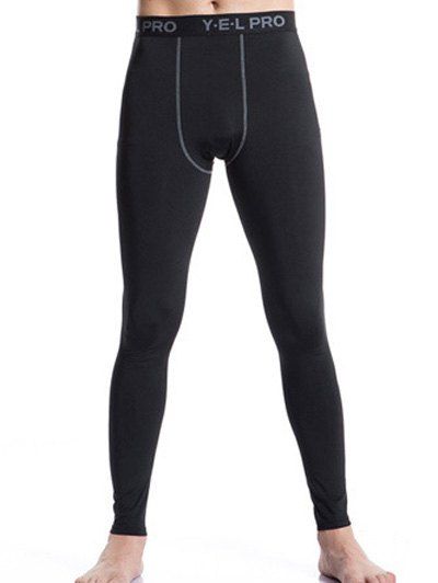 

Training Fitted Letter Print Elastic Waist Narrow Feet Quick-Dry Men's Pants, Black