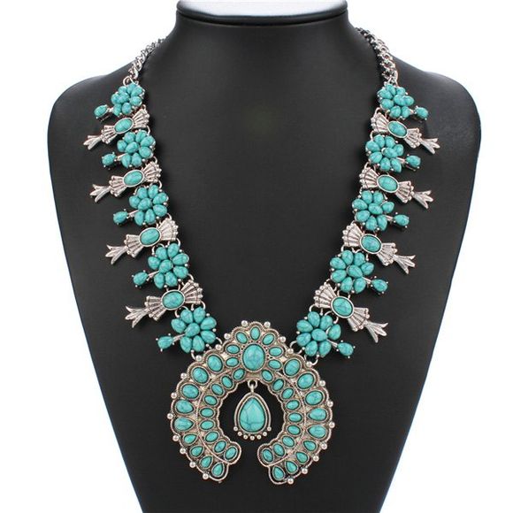 Collier avec pendentif style rétro turquoise bowknot géométrique pour les femmes - Bleu Tiffany 