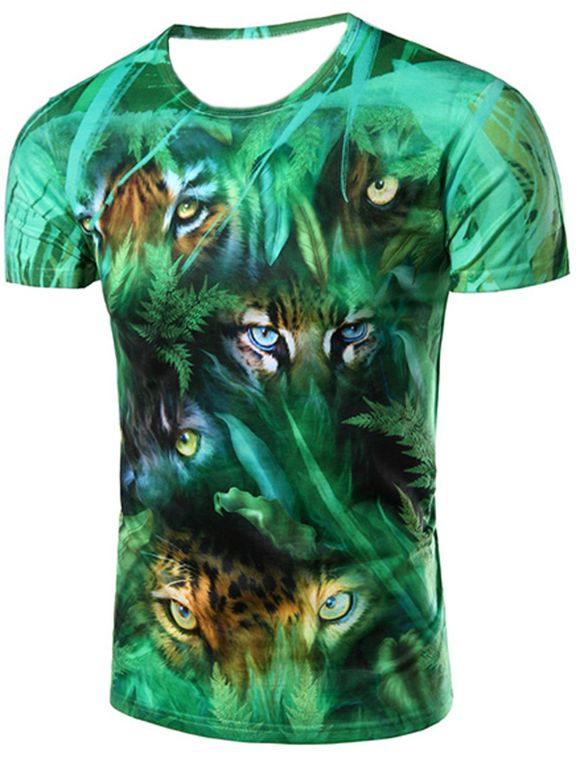 T-shirt Imprimé Léopard et Jungle 3D à Col Rond à Manches Courtes Pour Homme - multicolore XL