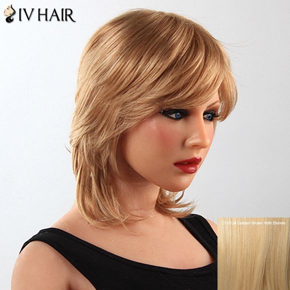 s 'capless Siv perruque élégante Cheveux Side Bang Medium Tail Upwards Femmes - Brun d'Or avec Blonde 