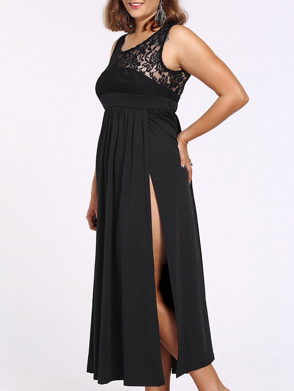 

Alluring Women's Lace Spliced Sleeveless Round Neck Dress, Black