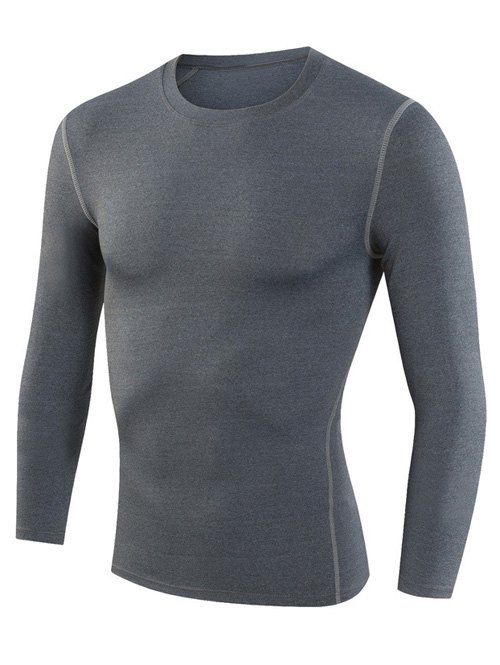 

Fitted Training Quick-Dry Round Neck Long Sleeve Sport Men's T-Shirt, Gray