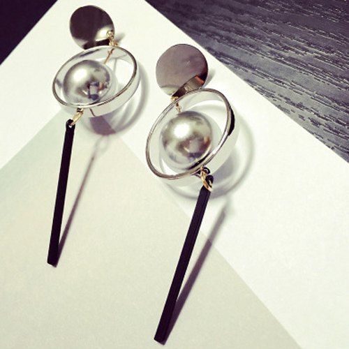 Pair of Vintage Faux Pearl Circle Stick Earrings For Women - Argent 