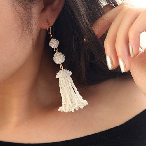 Paire de boucles d'oreilles faits à la main Tassel Jellyfish perles vintage pour les femmes - Blanc 