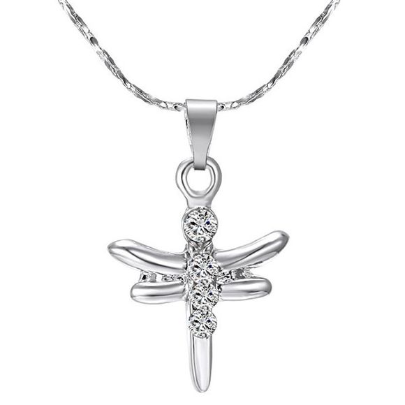 Collier avec pendentif simple strass Dragonfly pour les femmes - Argent 