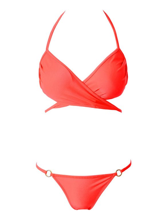Ensemble bikini de femmes Halter Sexy solides Color Cross - Pastèque Rouge M