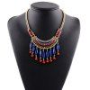 Style rétro corde Hollowed Perle collier pendentif Tassel pour les femmes - Bleu 