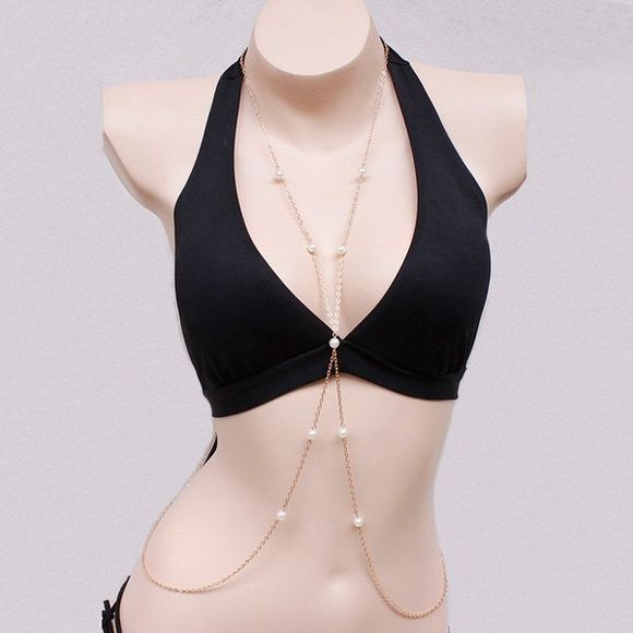 Trendy chaîne du corps plaqué or faux perle pour les femmes - d'or 