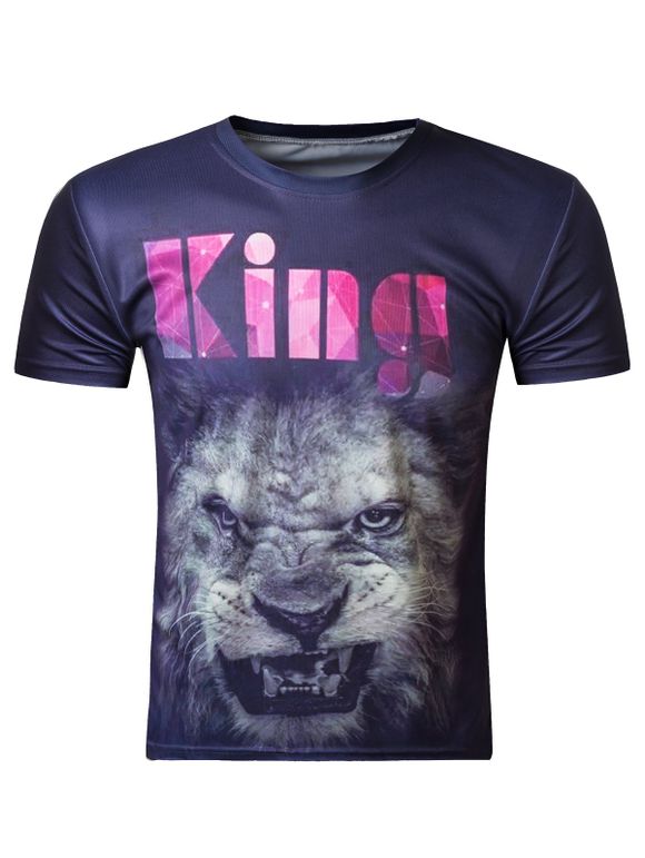 Modish 3D col rond Lion Head Imprimer manches courtes T-shirt pour les hommes - multicolore 2XL
