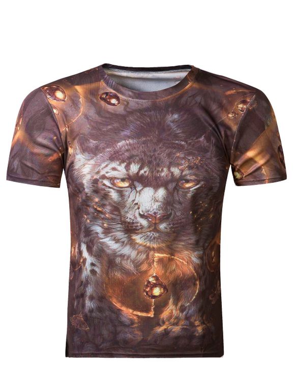 T-Shirt Manches Courtes Tendance avec Col Rond à Imprimé Tigre 3D pour Hommes - multicolore L
