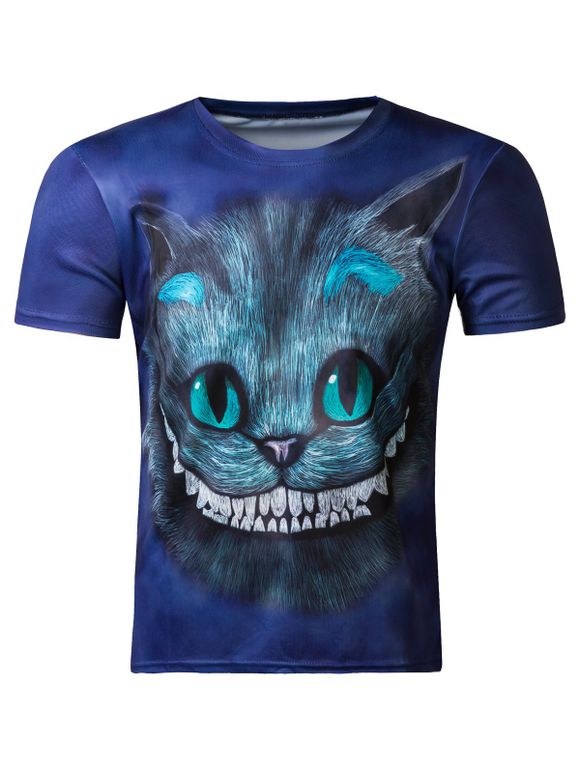 3D mignon col rond Kitten Imprimer manches courtes T-shirt pour les hommes - multicolore 2XL