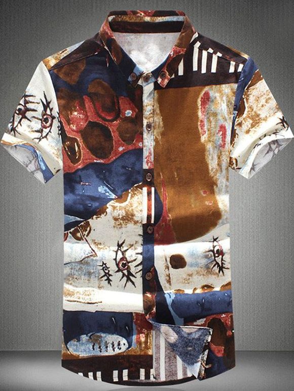 Chemise boutonnée pour hommes à manches courtes et à motif de peinture à l'encre drôle - multicolore 6XL