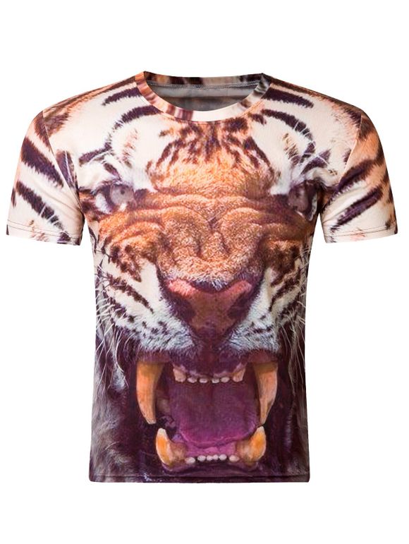 Modish 3D col rond Fierce Tiger Imprimer manches courtes T-shirt pour les hommes - multicolore 2XL