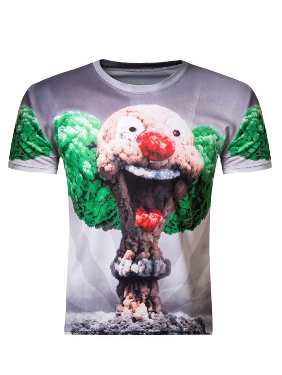 3D col rond Clown Mushroom Cloud Print à manches courtes T-shirt pour les hommes - multicolore 2XL