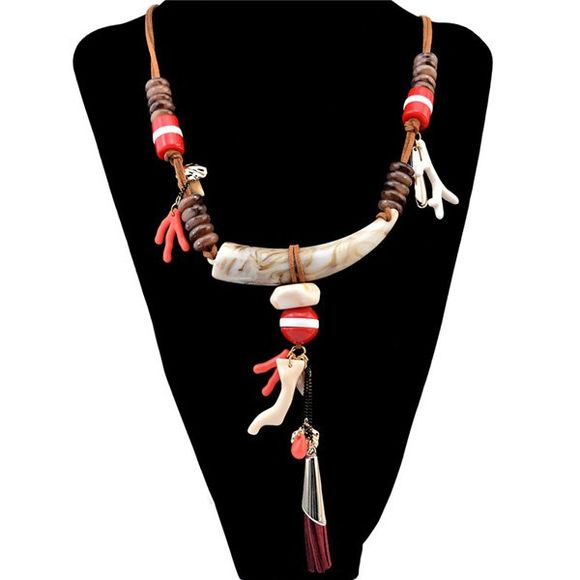Ethnique Tooth style Faux Loup Deerhorn Collier de perles pour les femmes - Brun 
