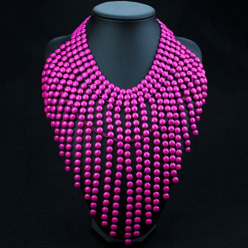 

Multilayered Beads Sweater Chain, Deep pink
