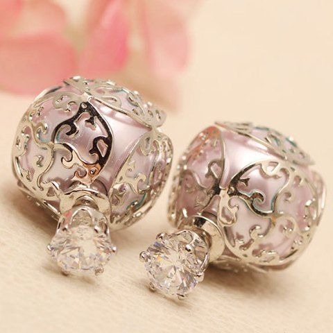 Pair of Elegant Hollow Out Faux Pearl Earrings For Women - Argent 