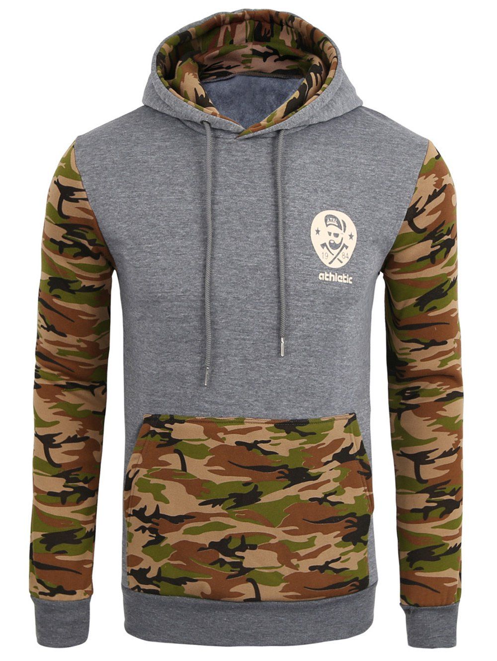 

Vogue Hooded Camo Spliced Front Pocket Men's Long Sleeves Hoodie, Army green